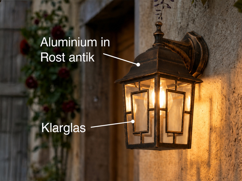 Antike Außenwandleuchte, Laterne hängend Rostoptik mit E27 LED, Höhe 30cm