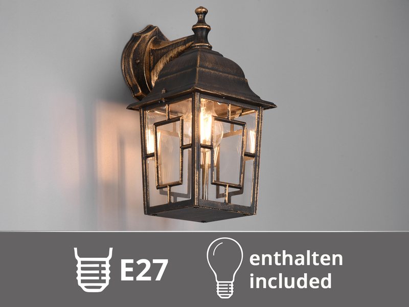 Antike Außenwandleuchte, Laterne hängend Rostoptik mit E27 LED, Höhe 30cm