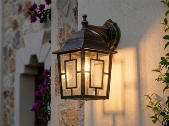 Antike Außenwandleuchte, Laterne hängend Rostoptik mit E27 LED, Höhe 30cm