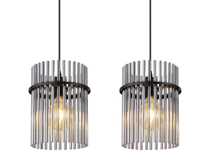 Pendelleuchte GORLEY 3-flammig mit Rauchglas Stäben, Breite 80cm