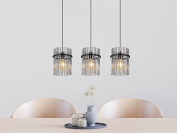 Pendelleuchte GORLEY 3-flammig mit Rauchglas Stäben, Breite 80cm