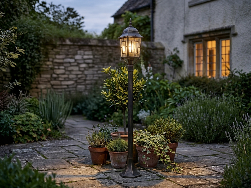 Antike Wegeleuchte aus Aluminium Rostoptik mit E27 LED, Höhe 100cm