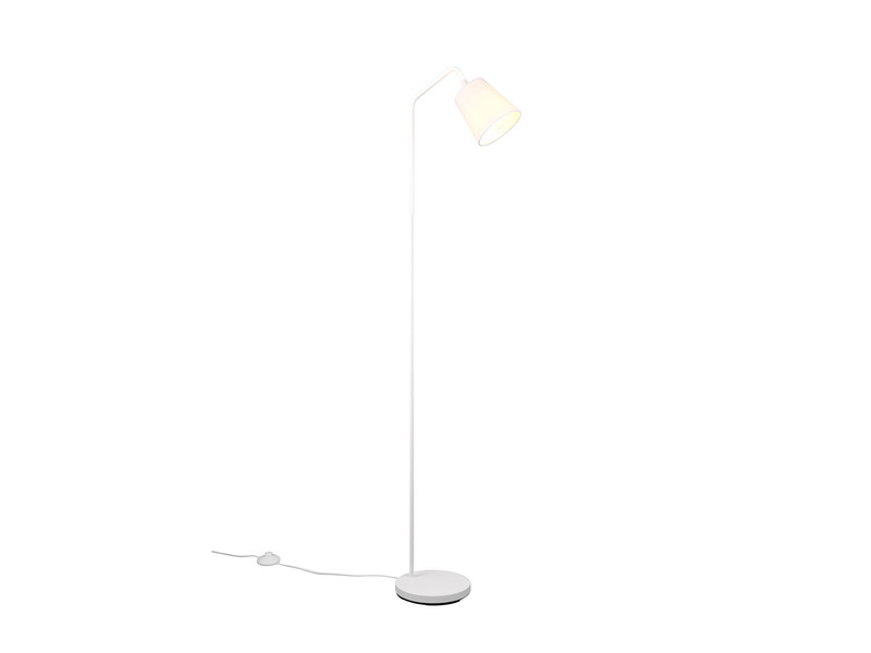 Große LED Stehleuchte Spot schwenkbar, aus Metall & Stoffschirm Weiß, Höhe 148cm
