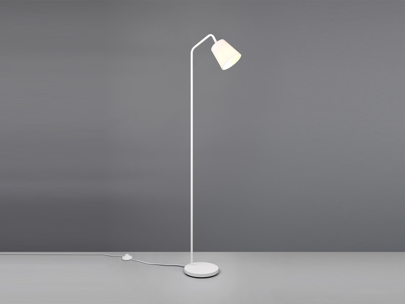 Große LED Stehleuchte Spot schwenkbar, aus Metall & Stoffschirm Weiß, Höhe 148cm