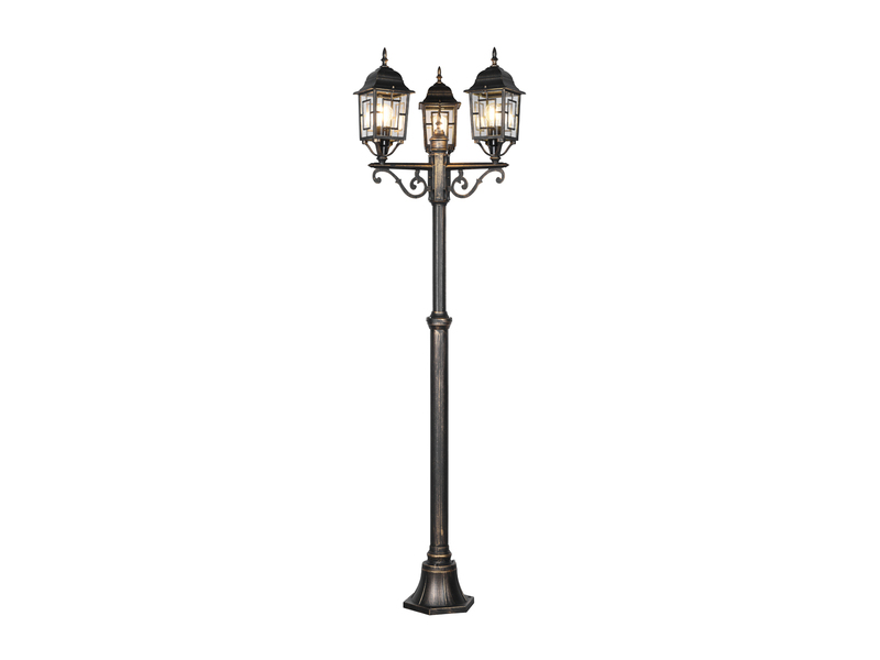Straßenlaterne 3-flammig Aluminium Rostoptik antik mit E27 LED, Höhe 200cm