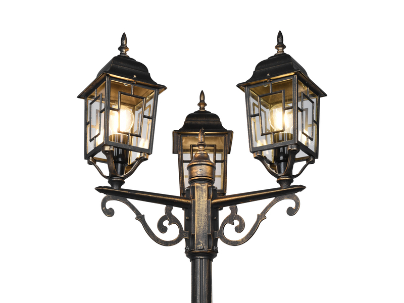 Straßenlaterne 3-flammig Aluminium Rostoptik antik mit E27 LED, Höhe 200cm