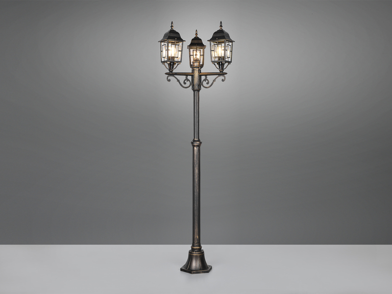 Straßenlaterne 3-flammig Aluminium Rostoptik antik mit E27 LED, Höhe 200cm