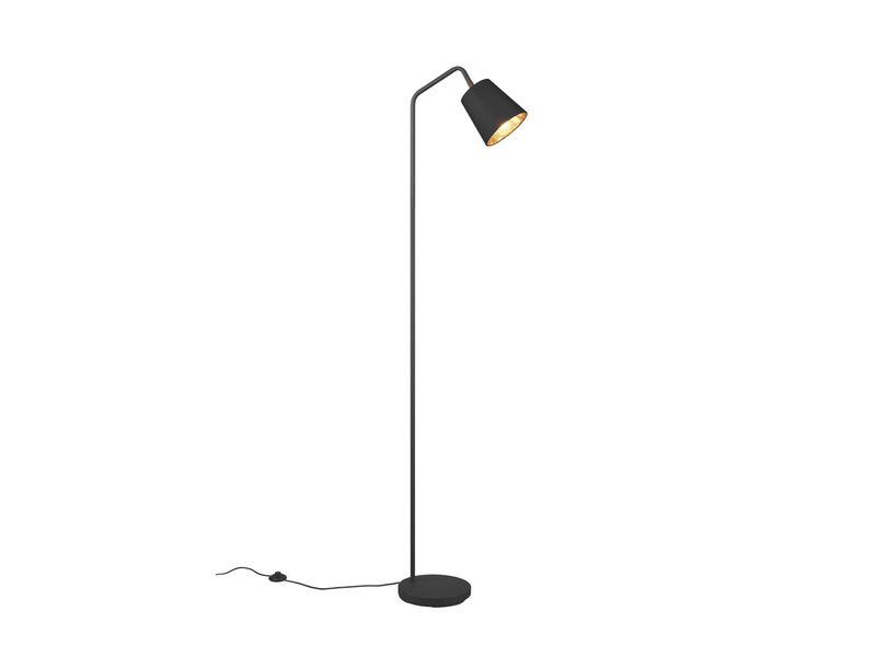 LED Stehleuchte Spot schwenkbar, Metall & Stoffschirm Schwarz/Gold, Höhe 148cm