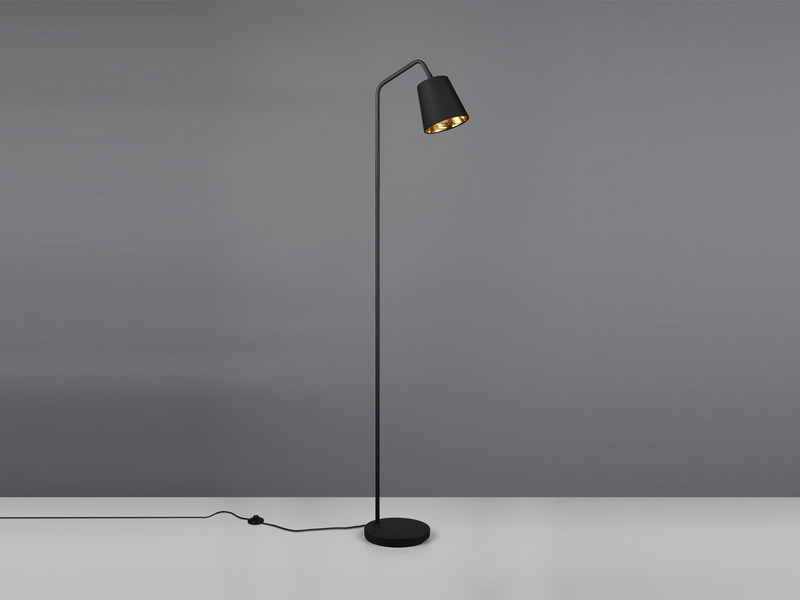 LED Stehleuchte Spot schwenkbar, Metall & Stoffschirm Schwarz/Gold, Höhe 148cm