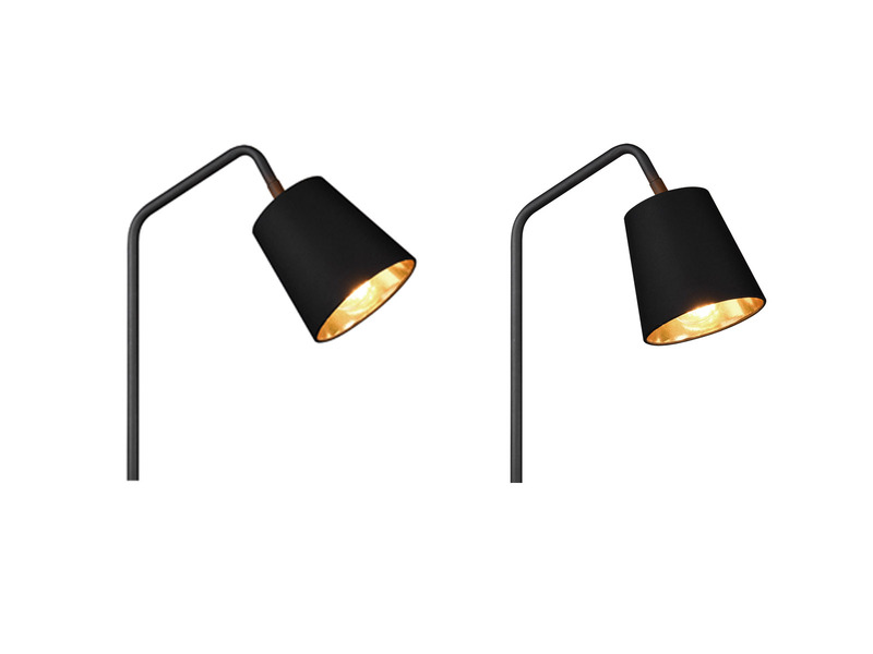LED Stehleuchte Spot schwenkbar, Metall & Stoffschirm Schwarz/Gold, Höhe 148cm