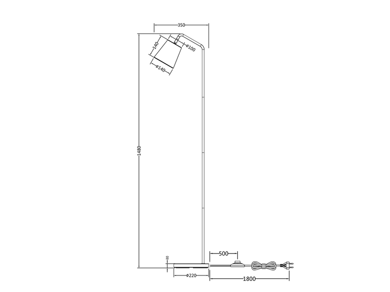 LED Stehleuchte Spot schwenkbar, Metall & Stoffschirm Schwarz/Gold, Höhe 148cm