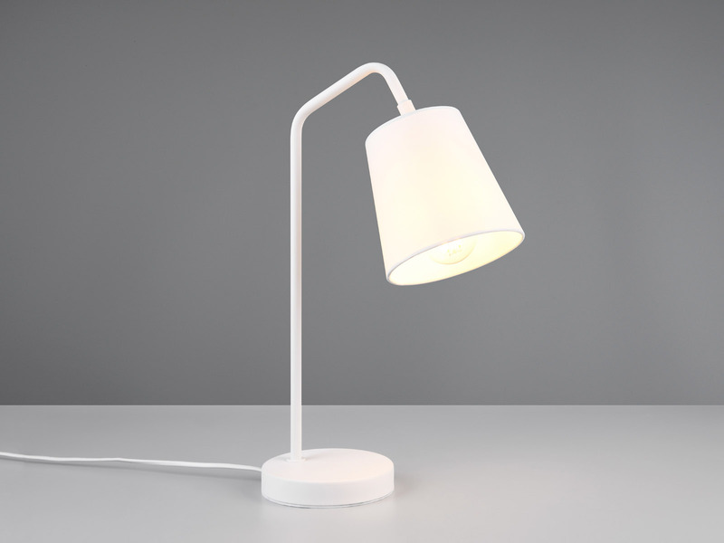 LED Tischleuchte Spot schwenkbar, aus Metall & Stoffschirm in Weiß, Höhe 45cm