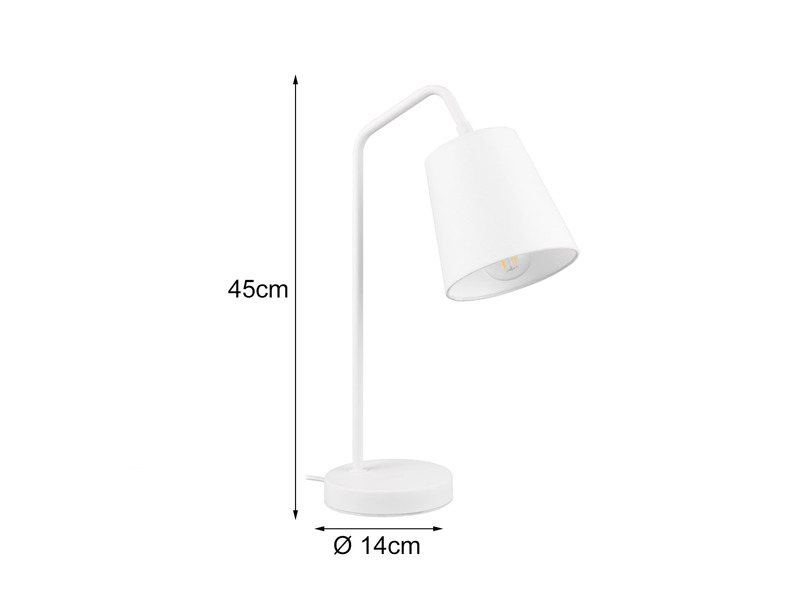 LED Tischleuchte Spot schwenkbar, aus Metall & Stoffschirm in Weiß, Höhe 45cm