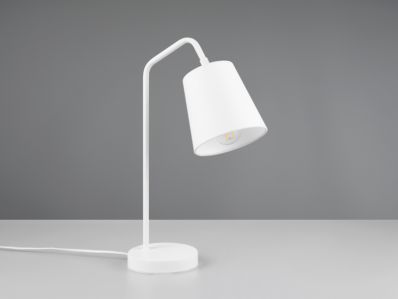 LED Tischleuchte Spot schwenkbar, aus Metall & Stoffschirm in Weiß, Höhe 45cm