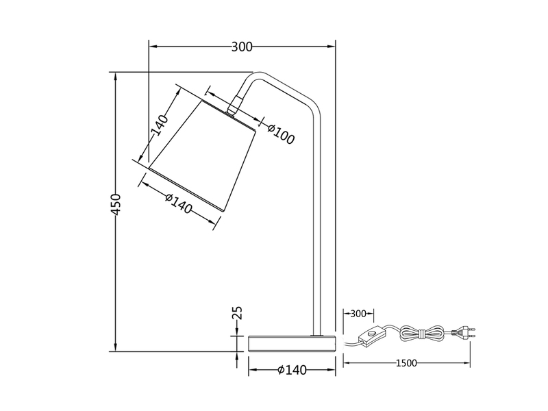 LED Tischleuchte Spot schwenkbar, aus Metall & Stoffschirm in Weiß, Höhe 45cm