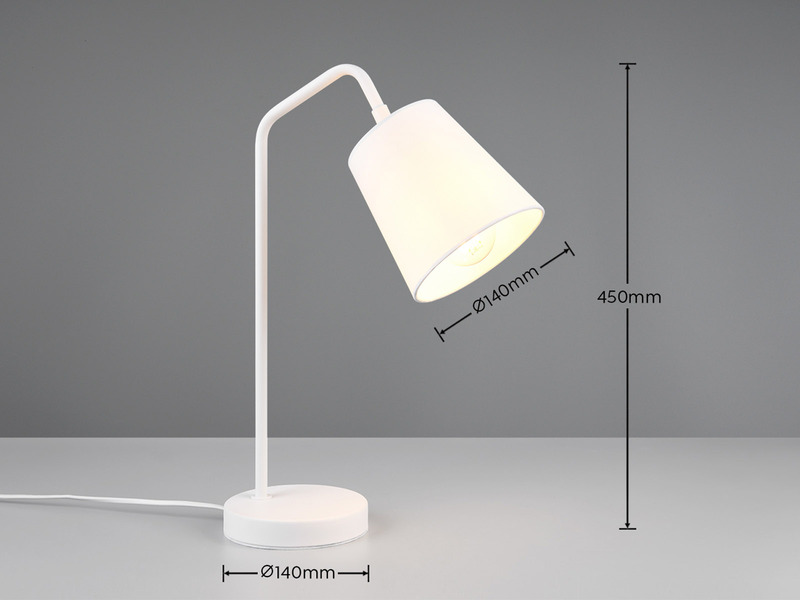 LED Tischleuchte Spot schwenkbar, aus Metall & Stoffschirm in Weiß, Höhe 45cm