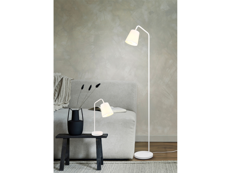 LED Tischleuchte Spot schwenkbar, aus Metall & Stoffschirm in Weiß, Höhe 45cm