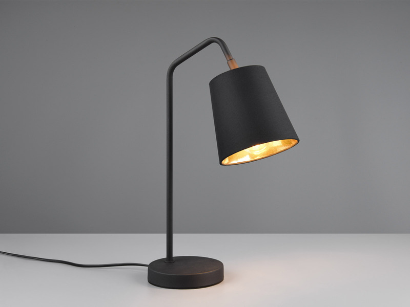 LED Tischleuchte Spot schwenkbar, Metall & Stoffschirm Schwarz/Gold, Höhe 45cm