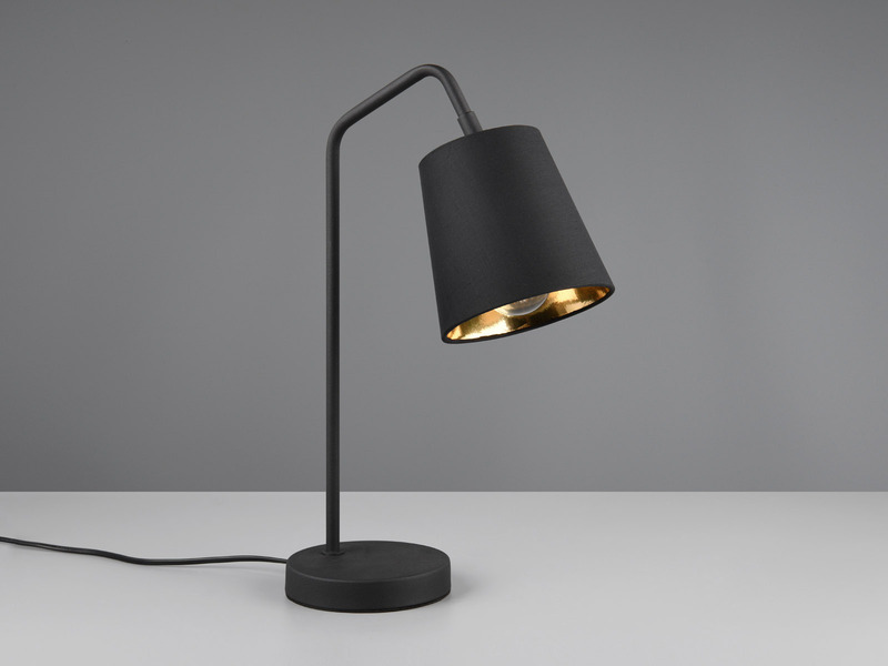 LED Tischleuchte Spot schwenkbar, Metall & Stoffschirm Schwarz/Gold, Höhe 45cm