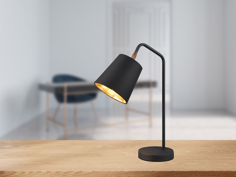 LED Tischleuchte Spot schwenkbar, Metall & Stoffschirm Schwarz/Gold, Höhe 45cm