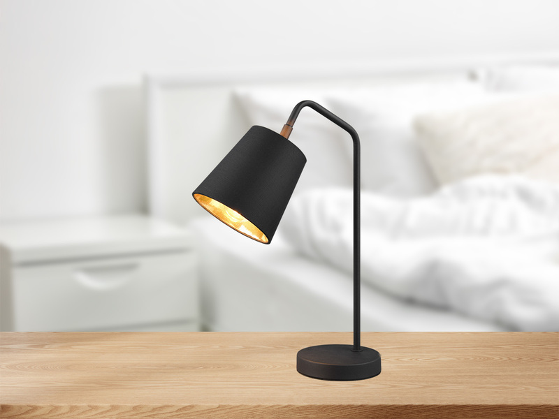 LED Tischleuchte Spot schwenkbar, Metall & Stoffschirm Schwarz/Gold, Höhe 45cm
