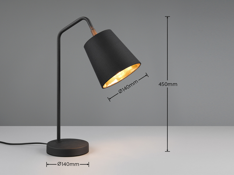 LED Tischleuchte Spot schwenkbar, Metall & Stoffschirm Schwarz/Gold, Höhe 45cm