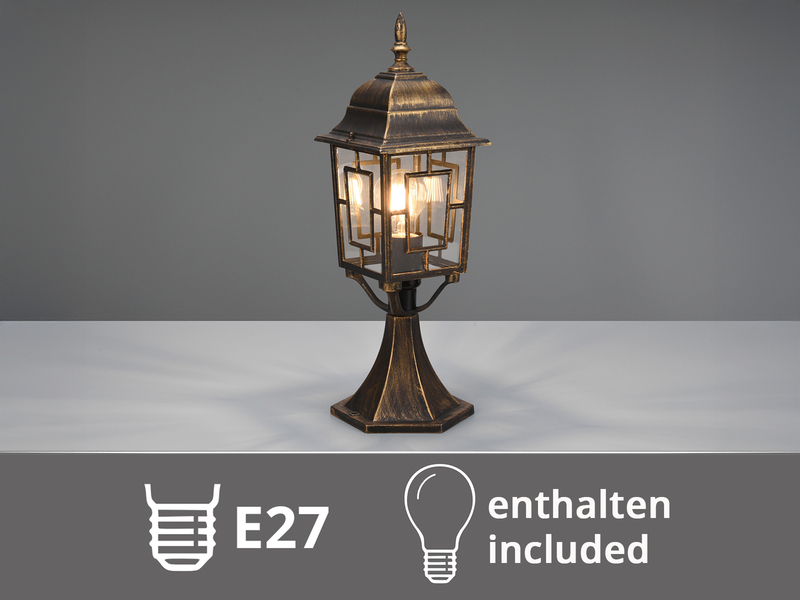 Antike außen Sockelleuchte aus Aluminium Rostoptik mit E27 LED, Höhe 47cm