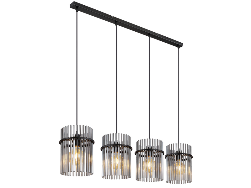 Pendelleuchte GORLEY 4-flammig mit Rauchglas Stäben, Breite 110cm