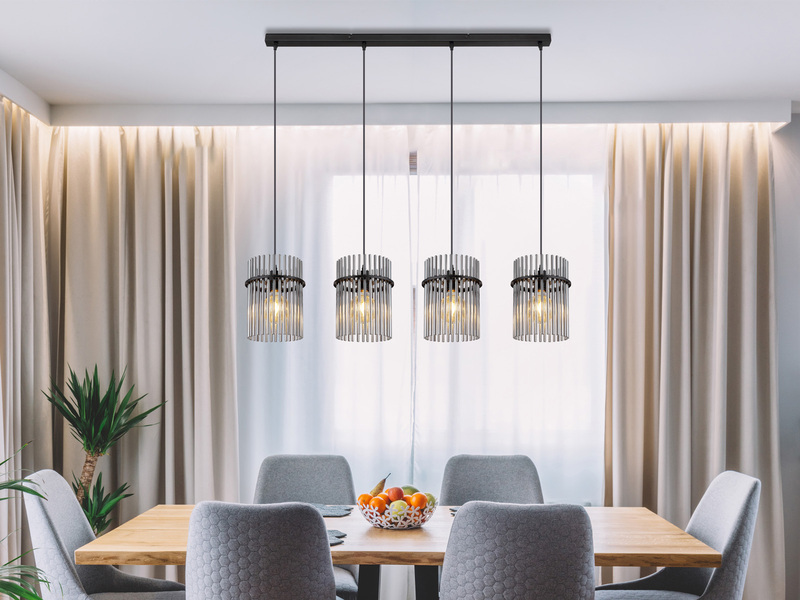 Pendelleuchte GORLEY 4-flammig mit Rauchglas Stäben, Breite 110cm