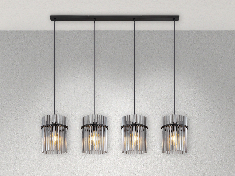 Pendelleuchte GORLEY 4-flammig mit Rauchglas Stäben, Breite 110cm