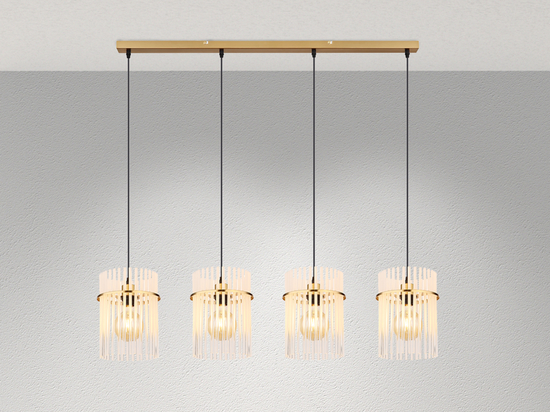 Pendelleuchte GORLEY 4-flammig mit transparenten Echtglas Stäben, Breite 110cm