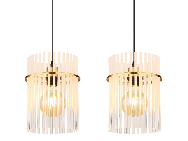 Pendelleuchte GORLEY 4-flammig mit transparenten Echtglas Stäben, Breite 110cm
