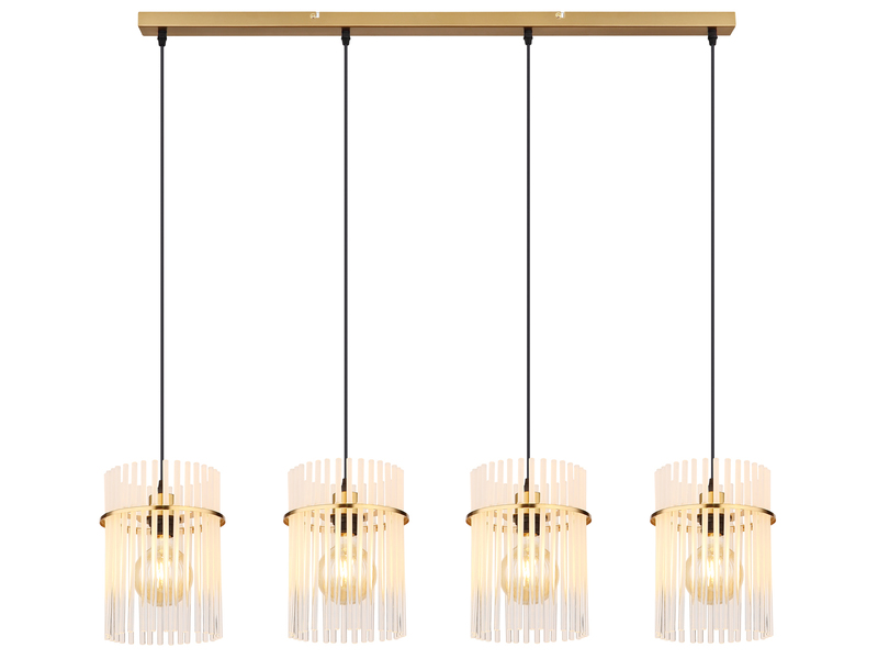 Pendelleuchte GORLEY 4-flammig mit transparenten Echtglas Stäben, Breite 110cm