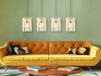 Pendelleuchte GORLEY 4-flammig mit transparenten Echtglas Stäben, Breite 110cm