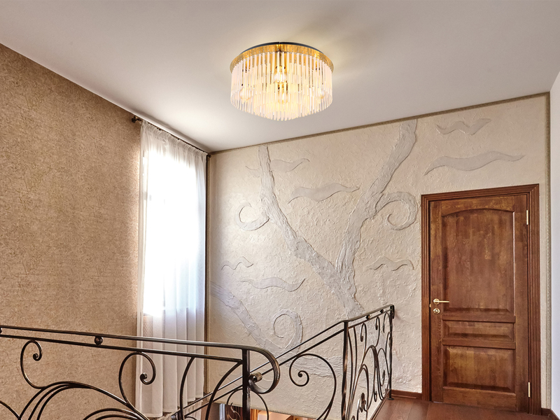 Große Deckenleuchte GORLEY mit Glas Stäben in Kristalloptik, Ø 50cm