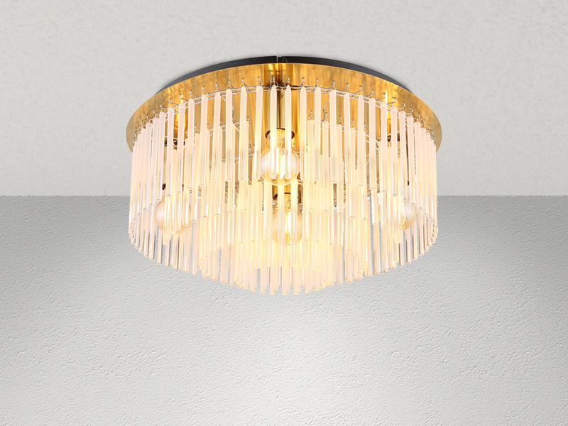 Große Deckenleuchte GORLEY mit Glas Stäben in Kristalloptik, Ø 50cm