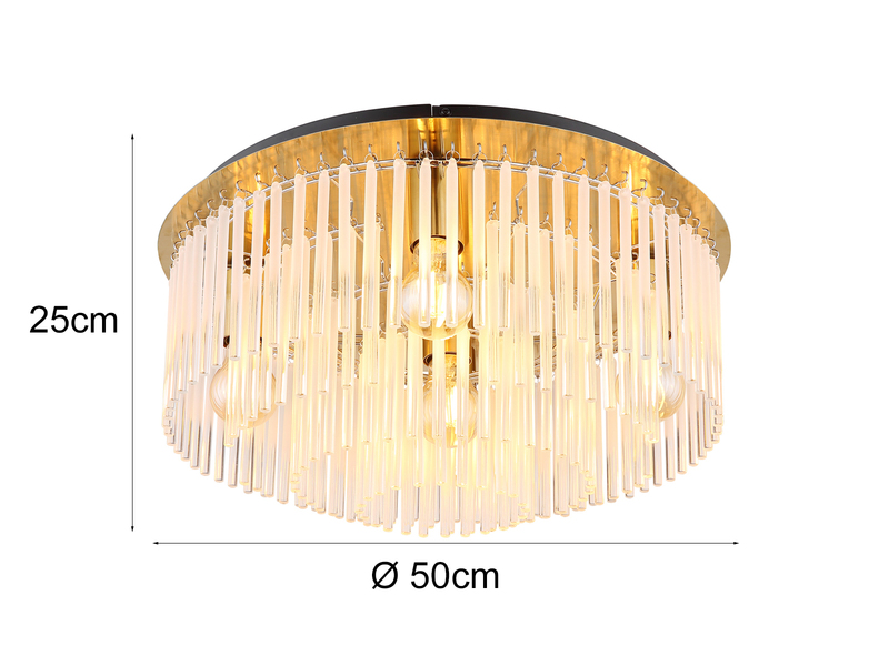 Große Deckenleuchte GORLEY mit Glas Stäben in Kristalloptik, Ø 50cm