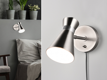 LED Wandstrahler Retro Silber mit Schalter & Stecker, Breite 12cm