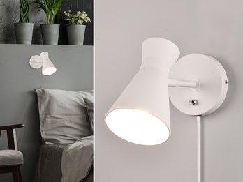 LED Wandstrahler Retro Weiß mit Schalter & Stecker, Breite 12cm