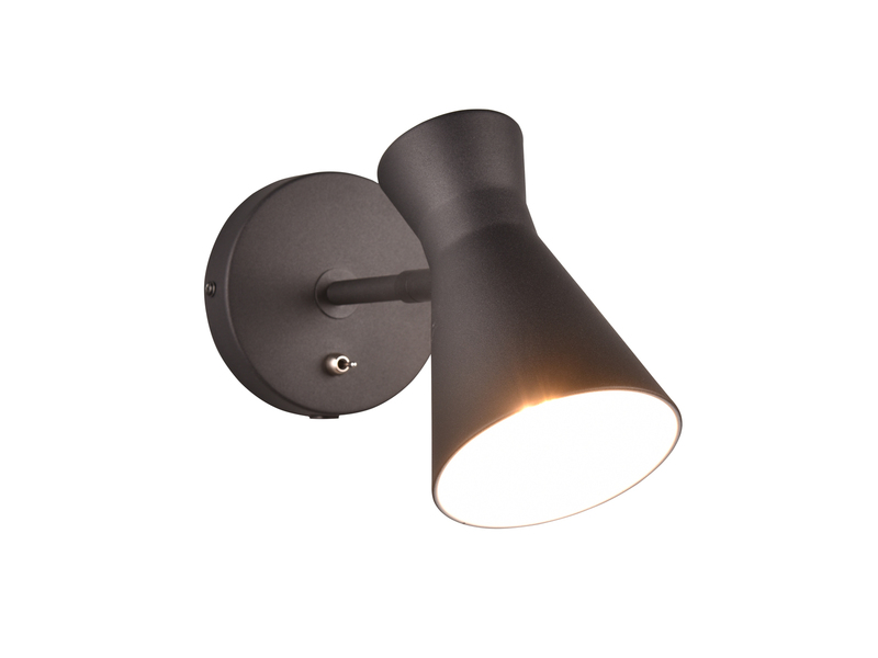 LED Wandstrahler Metall Schwarz mit Schalter & Stecker, Breite 12cm