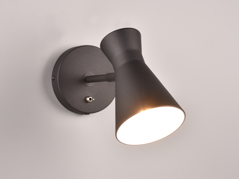 LED Wandstrahler Metall Schwarz mit Schalter & Stecker, Breite 12cm