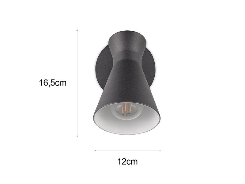 LED Wandstrahler Metall Schwarz mit Schalter & Stecker, Breite 12cm