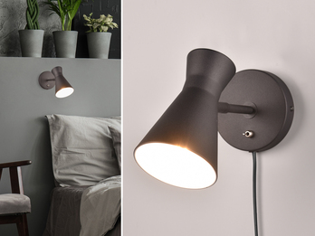 LED Wandstrahler Metall Schwarz mit Schalter & Stecker, Breite 12cm