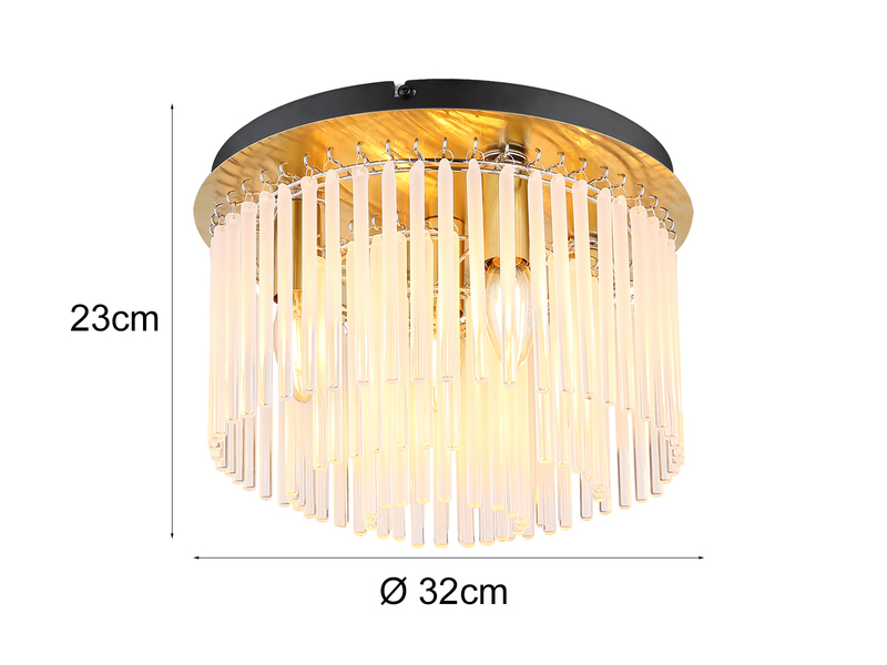 Retro Deckenleuchte GORLEY mit Glas Stäben in Kristalloptik, Ø 32cm