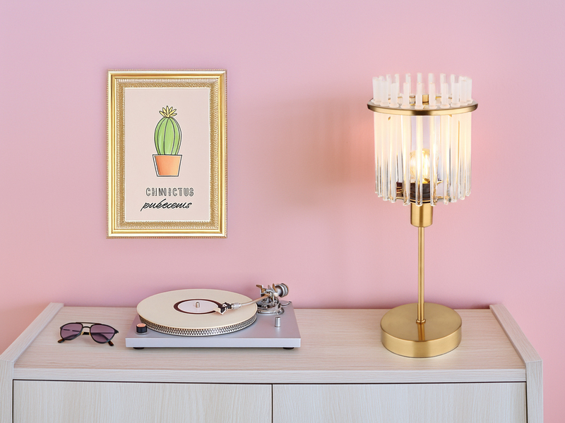 Retro Tischleuchte GORLEY mit transparenten Echtglas Stäben, Höhe 37,5cm