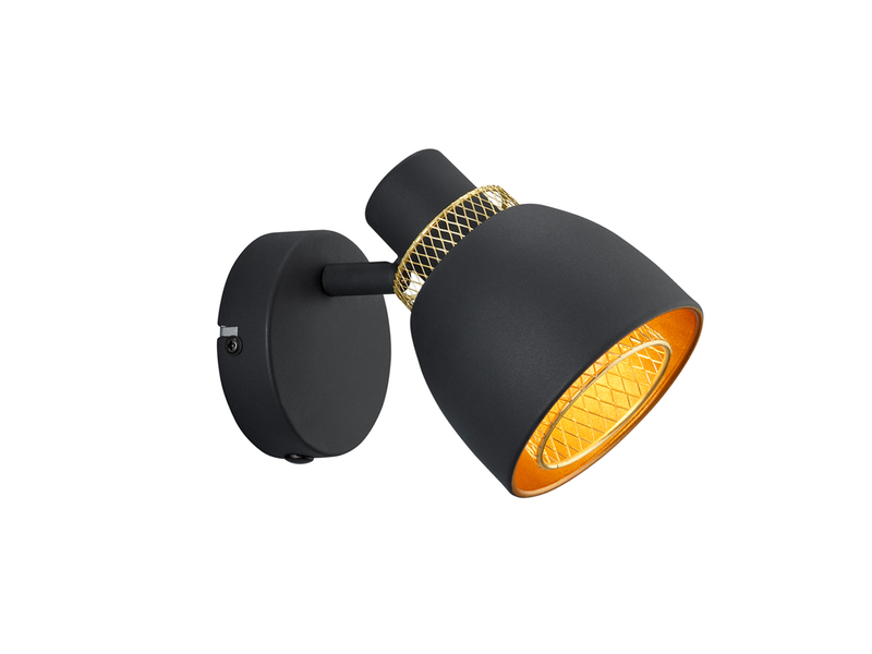 LED Wandstrahler Metall Schwarz Gold mit Drahtgeflecht, Höhe 14cm