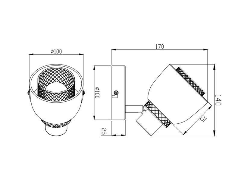 LED Wandstrahler Metall Schwarz Gold mit Drahtgeflecht, Höhe 14cm