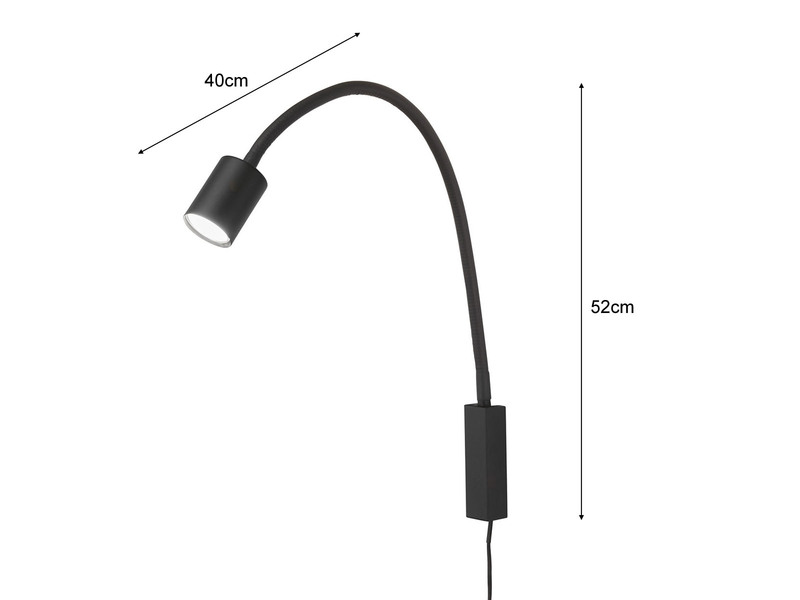 LED Wand Leselampe & Bettlampe JUSTI Schwarz mit Kabel und Stecker, Breite 6cm