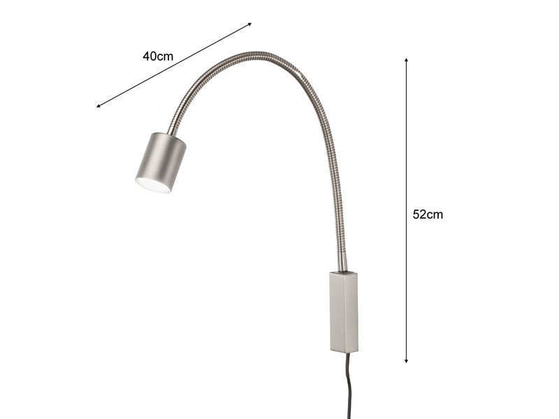 LED Wand Leselampe & Bettlampe JUSTI Silber mit Kabel und Stecker, Breite 6cm