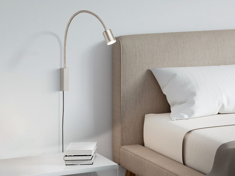 LED Wand Leselampe & Bettlampe JUSTI Silber mit Kabel und Stecker, Breite 6cm